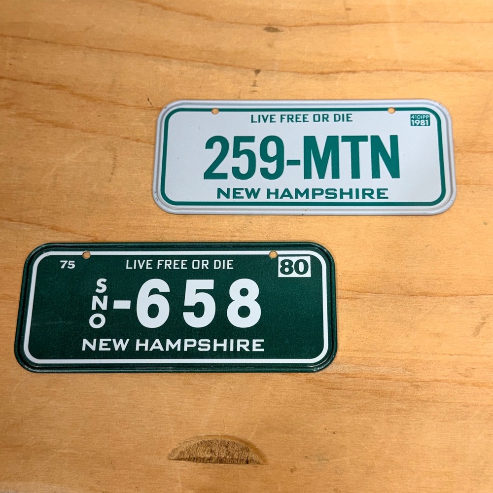 New Hampshire Novelty Bike License Plates 1980 Green White Vintage Decor 2pc VTG